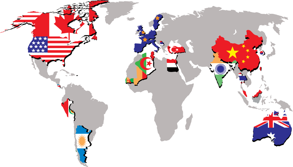 World map showing flags in countries where labs have used RMA software